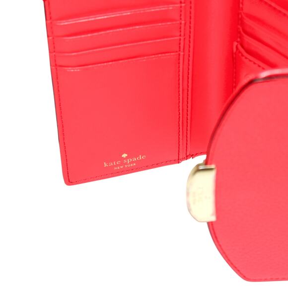 Kate Spade Trifold Red Leather Wallet With Metal Closure - Picture 9 of 12